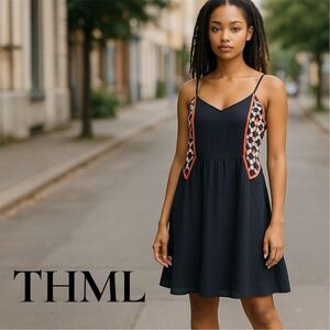 THML Black Bohemian Spaghetti Strap Sundress Dress
